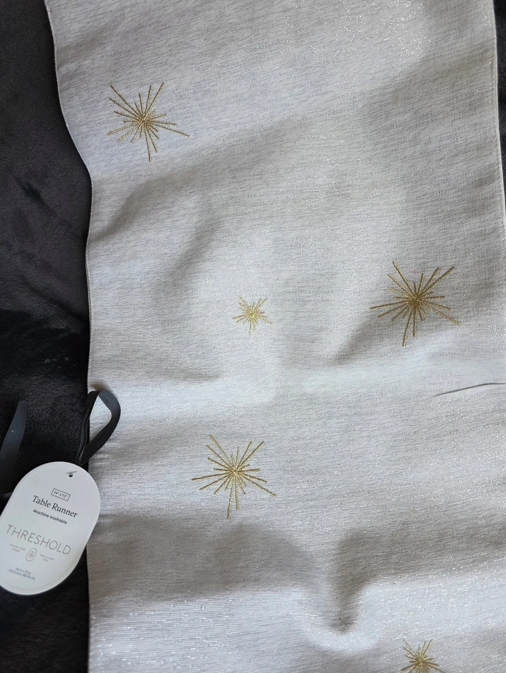 New Threshold 2025 Christmas Elegant Gold Embroidered stars Table Runner 14 × 72